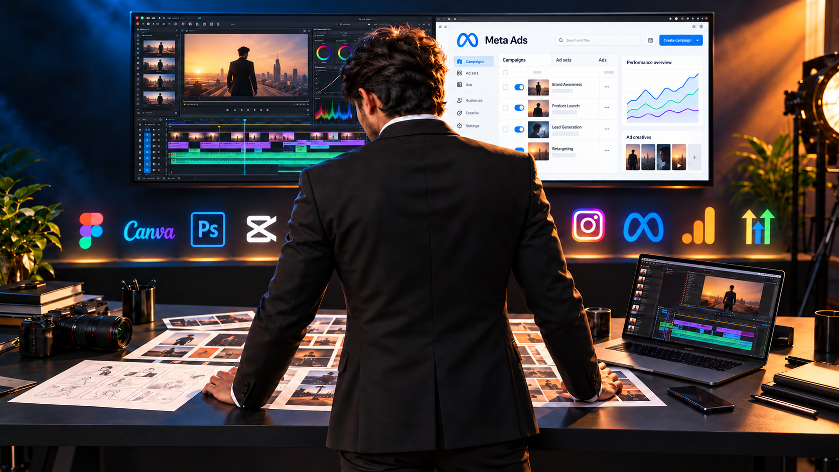 Creative workstation with editing and campaign tools